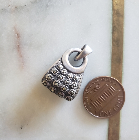 Jewelry - Vintage sterling silver bag charm with marcasite